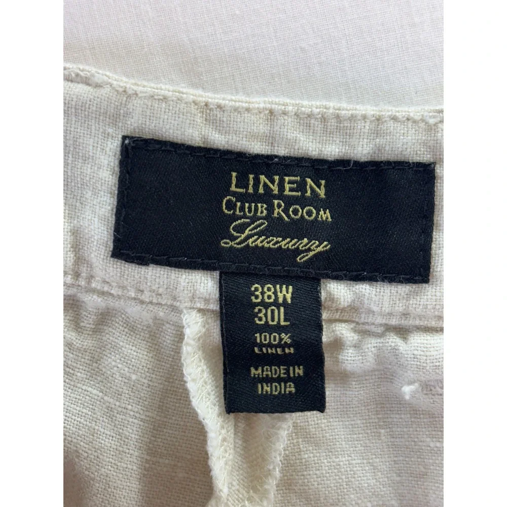 Club Room Luxury Mens Beige 100% Linen Straight Leg Pants 38W 30L Oatmeal